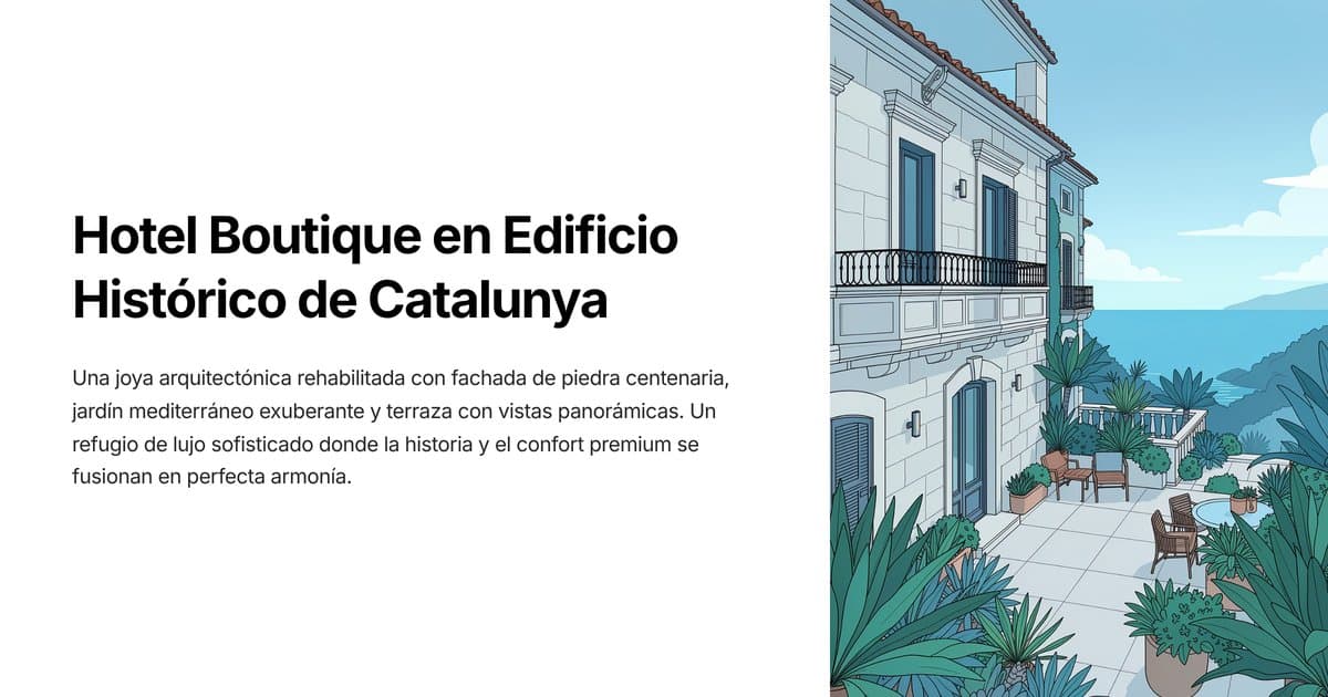 Hotel boutique en edificio histórico rehabilitado de Catalunya con jardín mediterráneo y terraza — inversión ROI 8-15% 2025